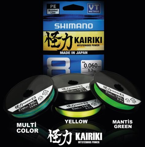 Yeni Shimano Kairiki 8 150m Mantis Green 0.060mm/5.3kg