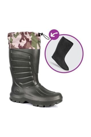 Sonimix Termal Eva Konçlu Çoraplı Kauçuk Çizme Haki