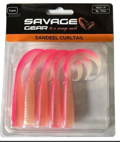 Savage Gear LB Sandeel Curltail 10cm Pink Glow Back 5 Adet