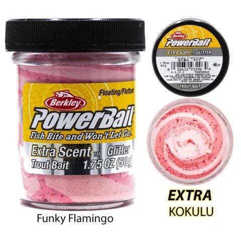 Berkley PowerBait Extra Doğal Kokulu Glitter (Simli) Alabalık Hamuru - Funky Flamingo