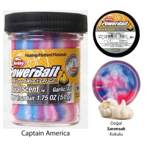 Berkley PowerBait Doğal Kokulu Glitter (Simli) Alabalık Hamuru - Captain America