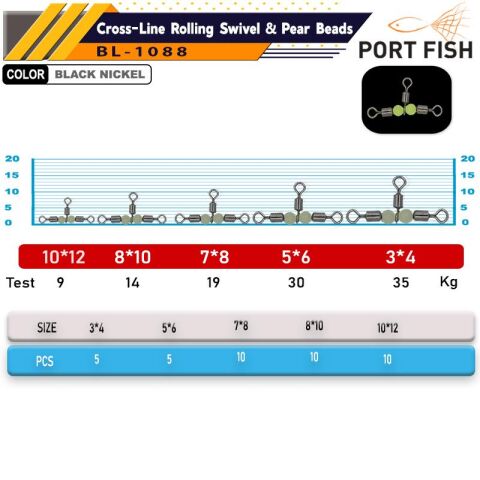 Portfish BL-1088 Üçlü Fosforlu Bilyalı Fırdöndü