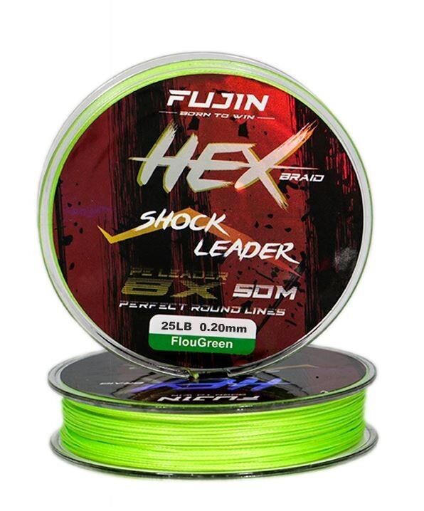 Fujin Hex Braid 8x 50mt Fluo Green PE İP Shock Leader 0.26mm 40 LB