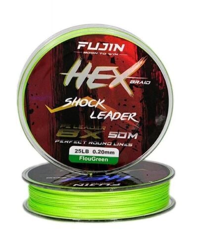 Fujin Hex Braid 8x 50mt Fluo Green PE İP Shock Leader 0.26mm 40 LB