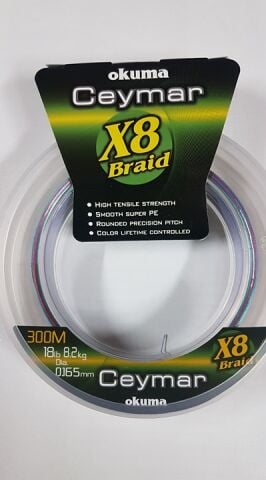 Okuma Ceymar İp 8 kat 0.16mm 300 mt Multicolor İp Misina