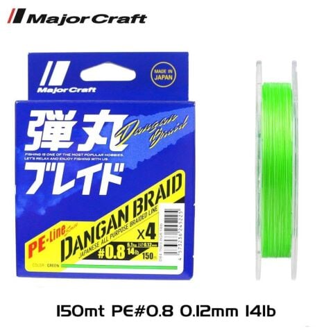 Major Craft Dangan Braid 4X İp Misina PE 0.8 0.12mm 14lb/6.1kg 150mt Yeşil