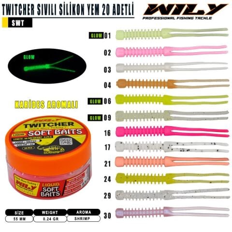 Wily Twitcher  5.5cm Sıvılı Silikon Yem (20pcs)