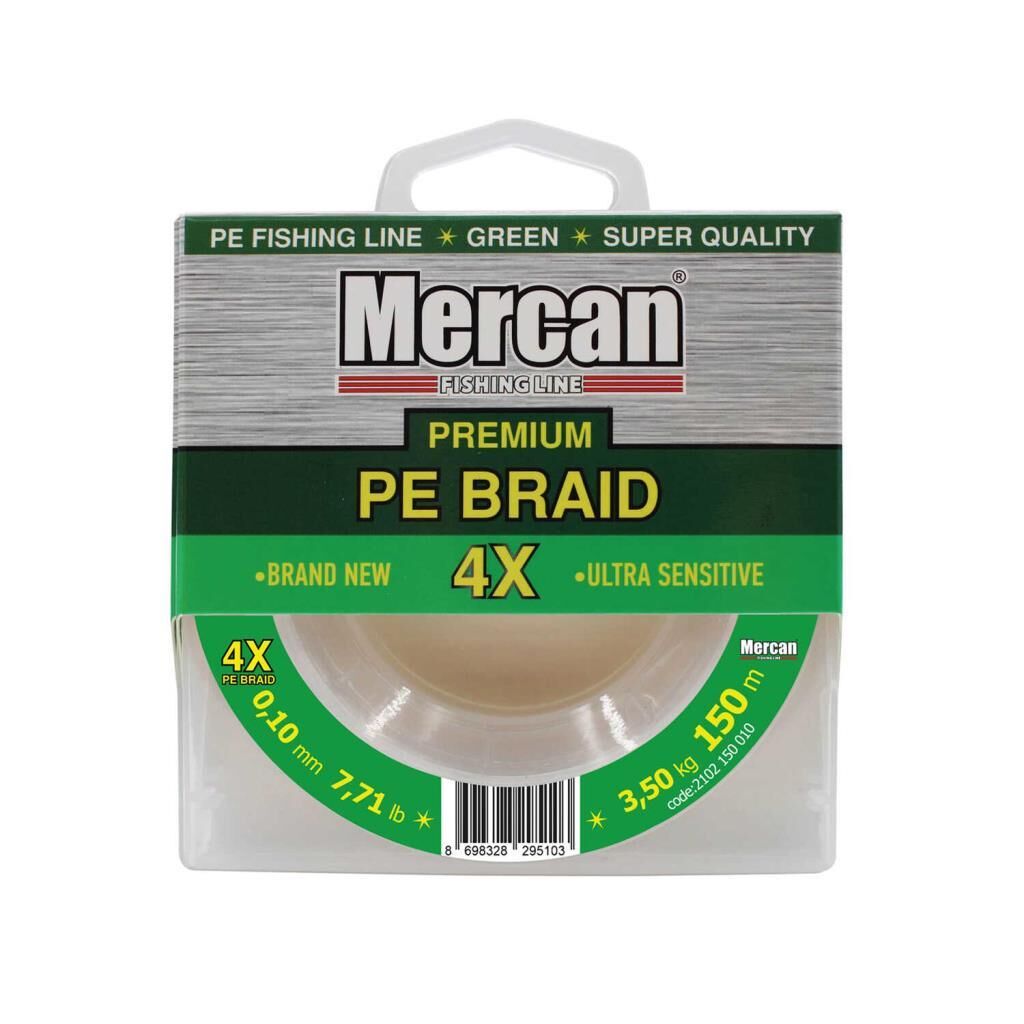 Mercan Premium PE 4X Örgü İp 150 m Yeşil Makara Misina 0.35mm