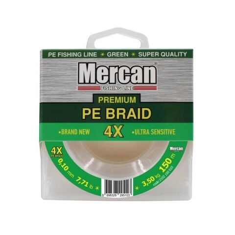 Mercan Premium PE 4X Örgü İp 150 m Yeşil Makara Misina 0.35mm