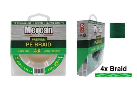 Mercan Premium PE 4X Örgü İp 150 m Yeşil Makara Misina 0.35mm