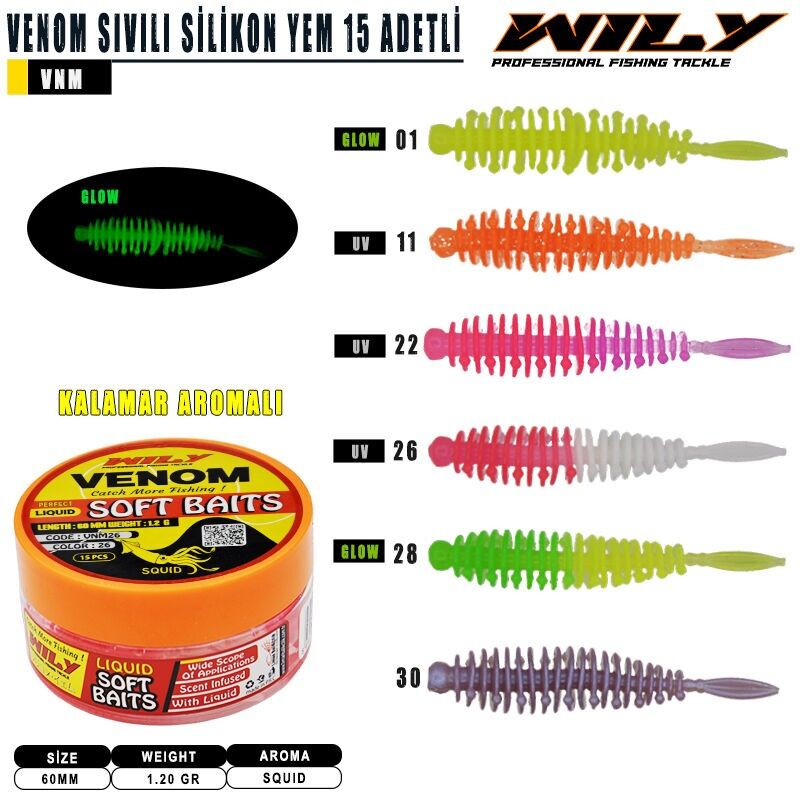 Wily Venom Sıvılı 60 mm (15 Pcs) Silikon Yem