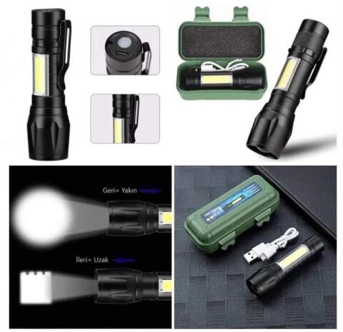 Gold Orion  3 Kademeli Mini Led  El feneri Kutulu Şarjlı