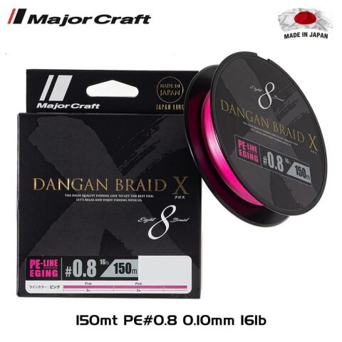 Major Craft Dangan Braid X 8X İp Misina PE 0.8 0.10mm 16lb/7.26kg 150mt Pembe